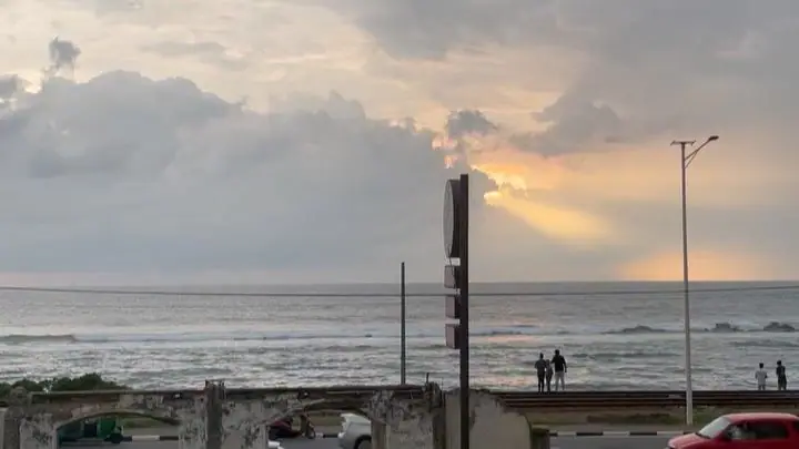 Sunset over the sea near the space